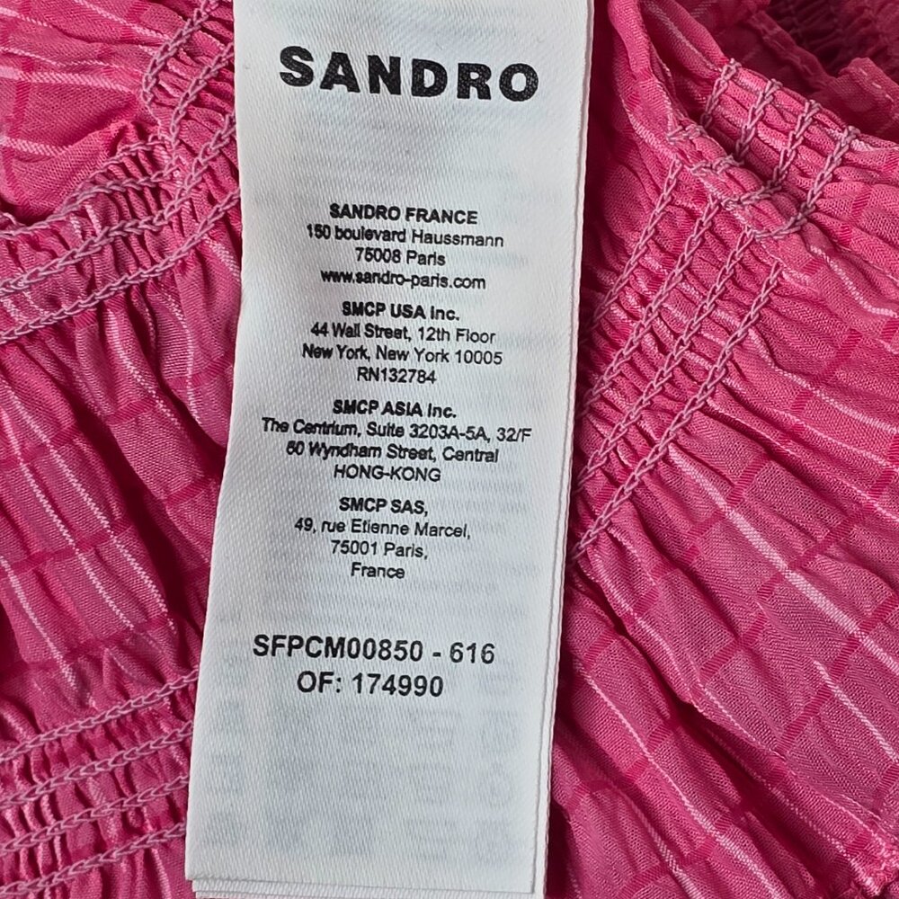 Sandro Janelle Stripe Smocked Cropped Blouse in Rose Bonbon, FR 2/ M, NWT - Picture 9 of 9